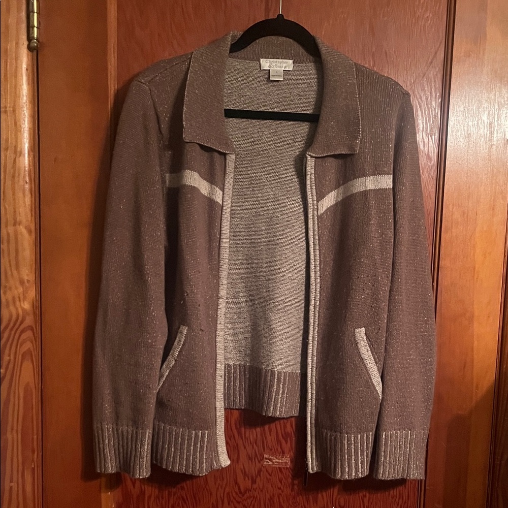 Christopher & Banks Brown Cardigan with Cream Details